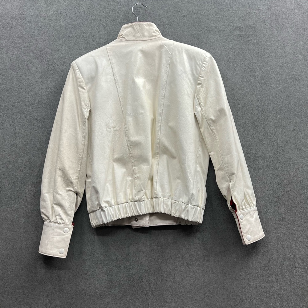 Vintage MARCO MORANI Size 5/6 Made In Argentina White & Red Leather Jacket 90s - Picture 2 of 6